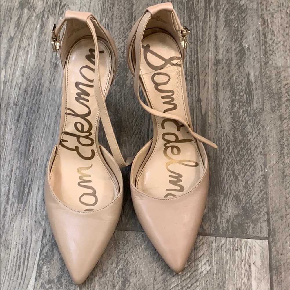 Sam Edelman Nude Pointed Toe Ankle Strap Heels